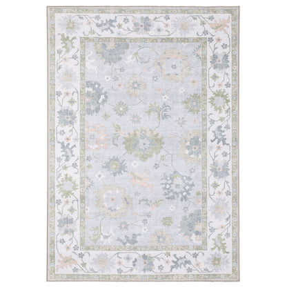 Addison ADD06 Blue/Green Area Rug, washable blue green area rug with classic Oushak-inspired printed pattern and low-profile construction.
