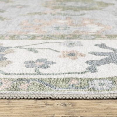 Addison ADD06 Blue/Green Area Rug, washable blue green area rug with classic Oushak-inspired printed pattern and low-profile construction.