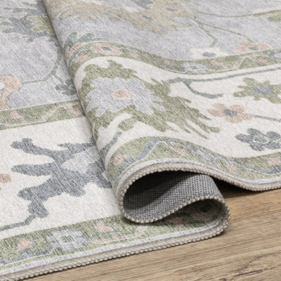 Addison ADD06 Blue/Green Area Rug, washable blue green area rug with classic Oushak-inspired printed pattern and low-profile construction.