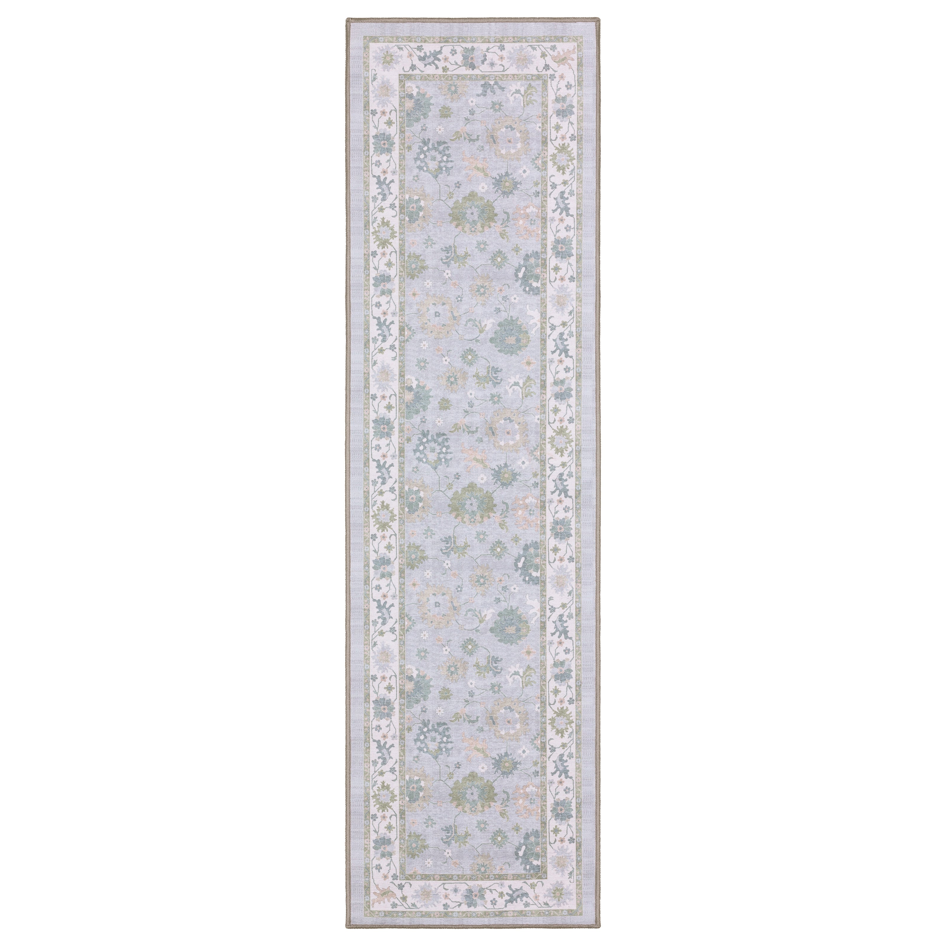 Addison ADD06 Blue/Green Area Rug, washable blue green area rug with classic Oushak-inspired printed pattern and low-profile construction.