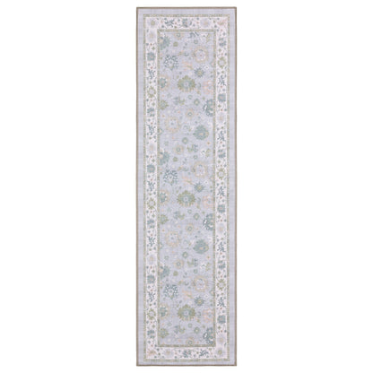 Addison ADD06 Blue/Green Area Rug, washable blue green area rug with classic Oushak-inspired printed pattern and low-profile construction.