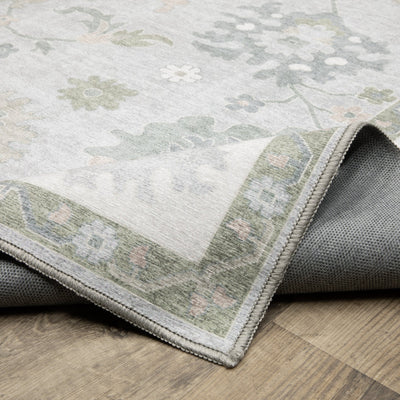 Addison ADD06 Blue/Green Area Rug, washable blue green area rug with classic Oushak-inspired printed pattern and low-profile construction.