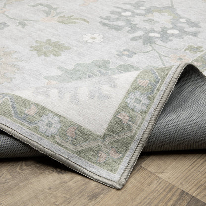 Addison ADD06 Blue/Green Area Rug, washable blue green area rug with classic Oushak-inspired printed pattern and low-profile construction.