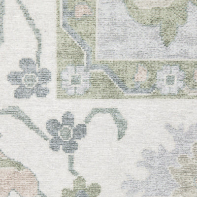 Addison ADD06 Blue/Green Area Rug, washable blue green area rug with classic Oushak-inspired printed pattern and low-profile construction.
