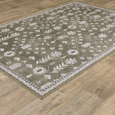 Addison ADD07 Brown/Ivory Area Rug, washable brown ivory area rug with traditional Oushak-inspired printed detailing and low-profile design.