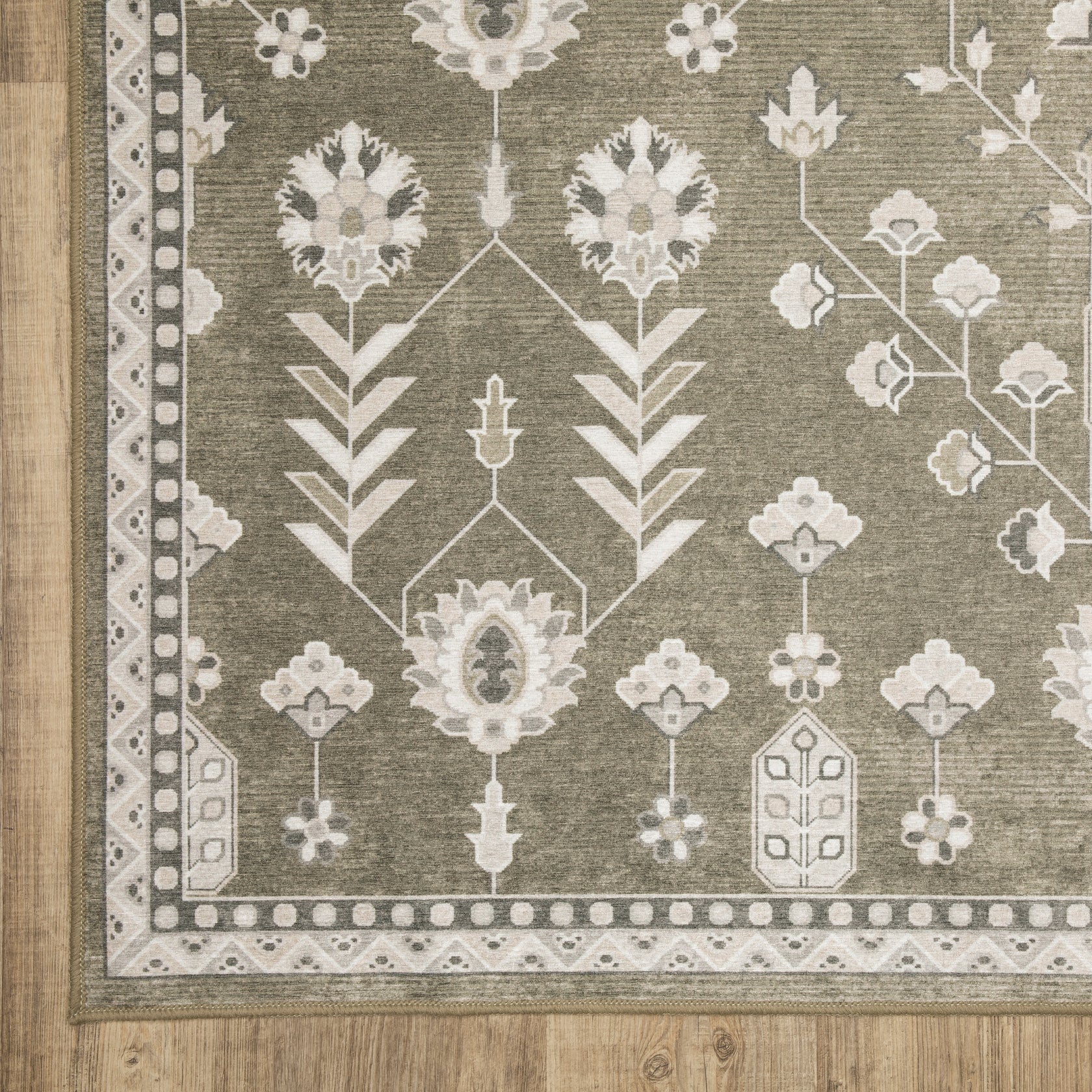 Addison ADD07 Brown/Ivory Area Rug, washable brown ivory area rug with traditional Oushak-inspired printed detailing and low-profile design.