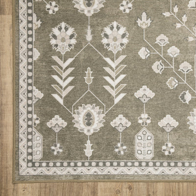 Addison ADD07 Brown/Ivory Area Rug, washable brown ivory area rug with traditional Oushak-inspired printed detailing and low-profile design.