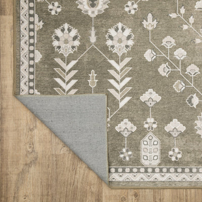 Addison ADD07 Brown/Ivory Area Rug, washable brown ivory area rug with traditional Oushak-inspired printed detailing and low-profile design.