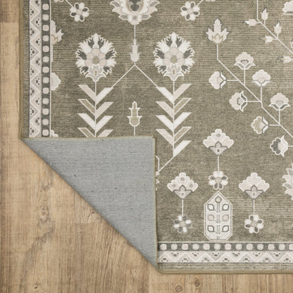 Addison ADD07 Brown/Ivory Area Rug, washable brown ivory area rug with traditional Oushak-inspired printed detailing and low-profile design.
