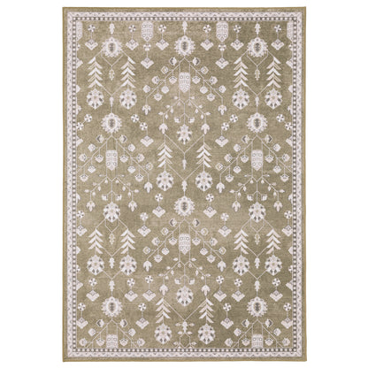 Addison ADD07 Brown/Ivory Area Rug, washable brown ivory area rug with traditional Oushak-inspired printed detailing and low-profile design.