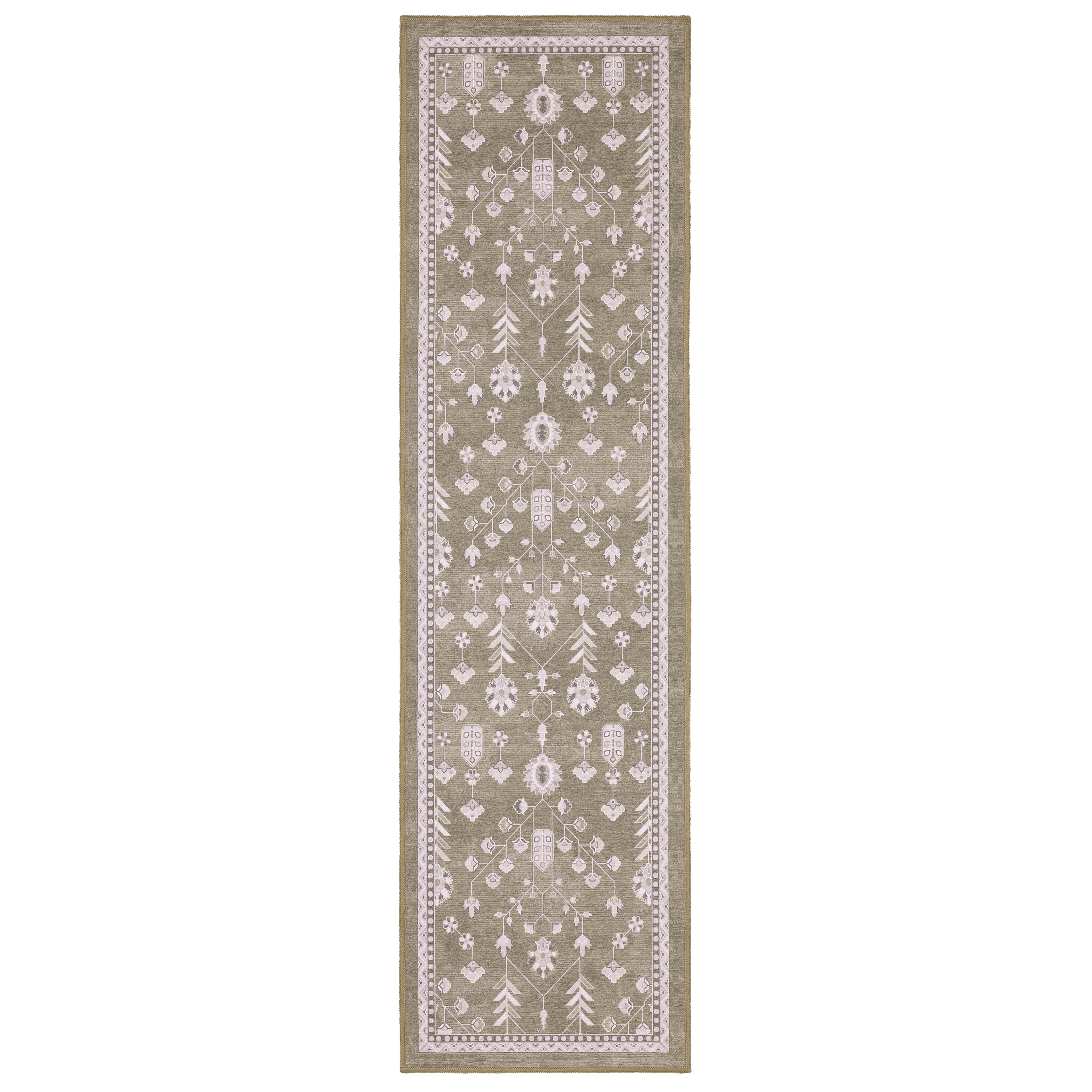 Addison ADD07 Brown/Ivory Area Rug, washable brown ivory area rug with traditional Oushak-inspired printed detailing and low-profile design.