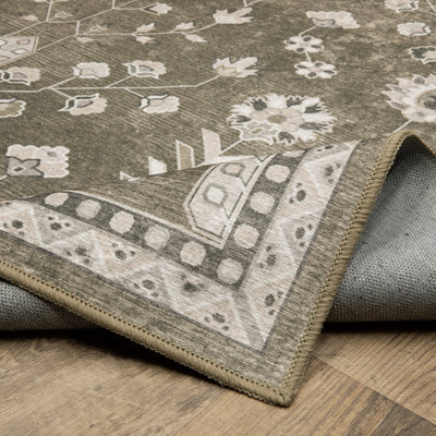 Addison ADD07 Brown/Ivory Area Rug, washable brown ivory area rug with traditional Oushak-inspired printed detailing and low-profile design.