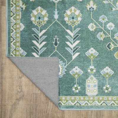 Addison ADD08 Teal/Green Area Rug, washable teal green area rug with Oushak-inspired printed design and low-profile surface.