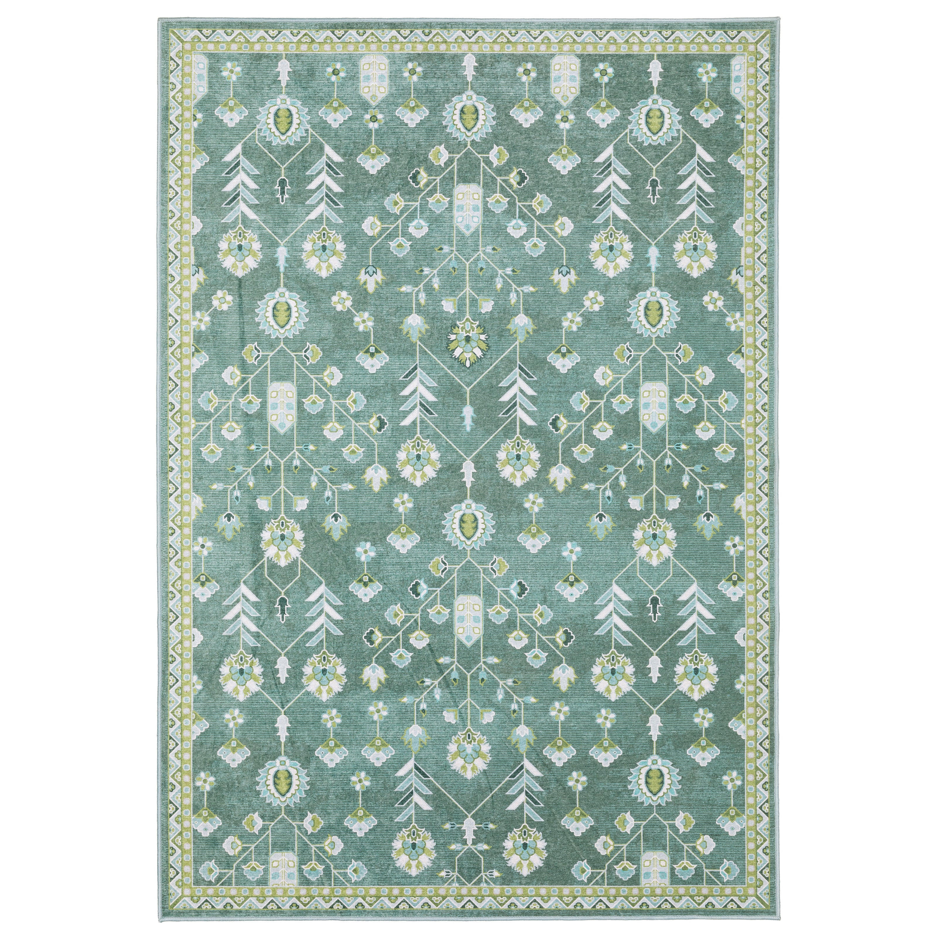 Addison ADD08 Teal/Green Area Rug, washable teal green area rug with Oushak-inspired printed design and low-profile surface.