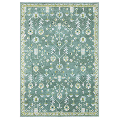 Addison ADD08 Teal/Green Area Rug, washable teal green area rug with Oushak-inspired printed design and low-profile surface.