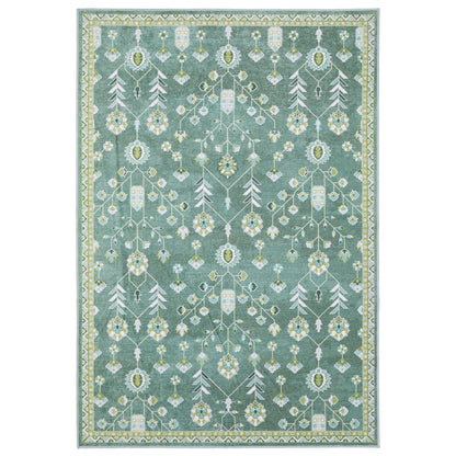Addison ADD08 Teal/Green Area Rug, washable teal green area rug with Oushak-inspired printed design and low-profile surface.