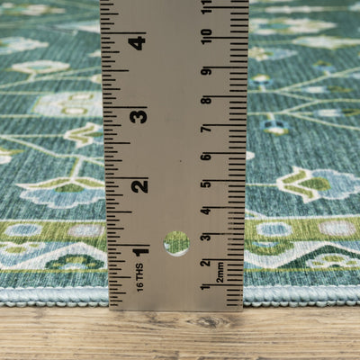 Addison ADD08 Teal/Green Area Rug, washable teal green area rug with Oushak-inspired printed design and low-profile surface.
