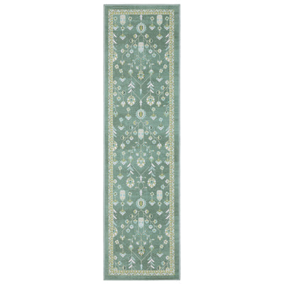 Addison ADD08 Teal/Green Area Rug, washable teal green area rug with Oushak-inspired printed design and low-profile surface.