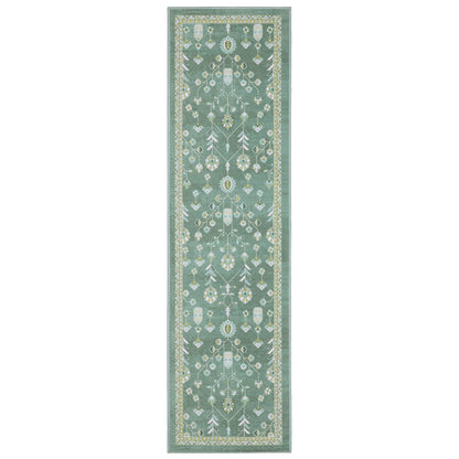 Addison ADD08 Teal/Green Area Rug, washable teal green area rug with Oushak-inspired printed design and low-profile surface.