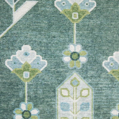 Addison ADD08 Teal/Green Area Rug, washable teal green area rug with Oushak-inspired printed design and low-profile surface.