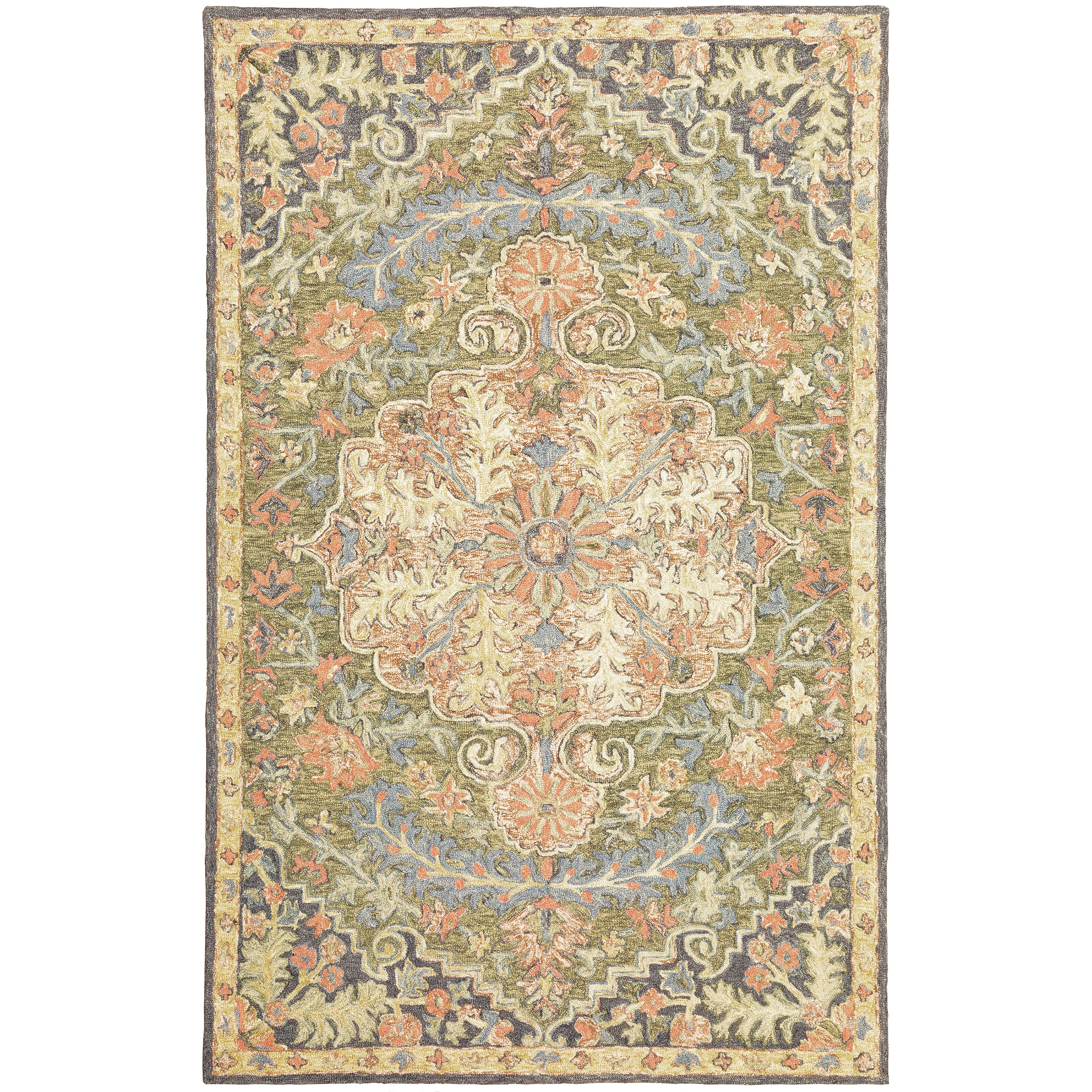 Alfresco 28401 Green/Blue Area Rug, Bohemian green blue wool area rug with space-dyed texture and relaxed sun-washed pattern.