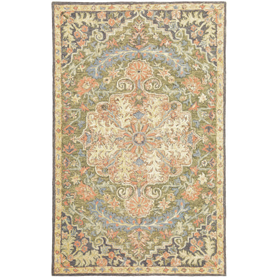 Alfresco 28401 Green/Blue Area Rug, Bohemian green blue wool area rug with space-dyed texture and relaxed sun-washed pattern.