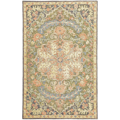Alfresco 28401 Green/Blue Area Rug, Bohemian green blue wool area rug with space-dyed texture and relaxed sun-washed pattern.