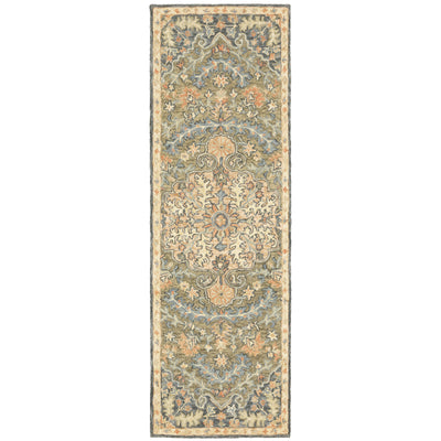 Alfresco 28401 Green/Blue Area Rug, Bohemian green blue wool area rug with space-dyed texture and relaxed sun-washed pattern.