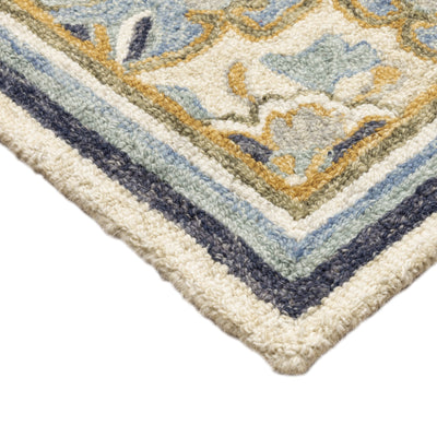 Alfresco 28402 Blue/Ivory Area Rug, Bohemian blue ivory wool area rug with handcrafted looped pile and vintage sun-washed accents.