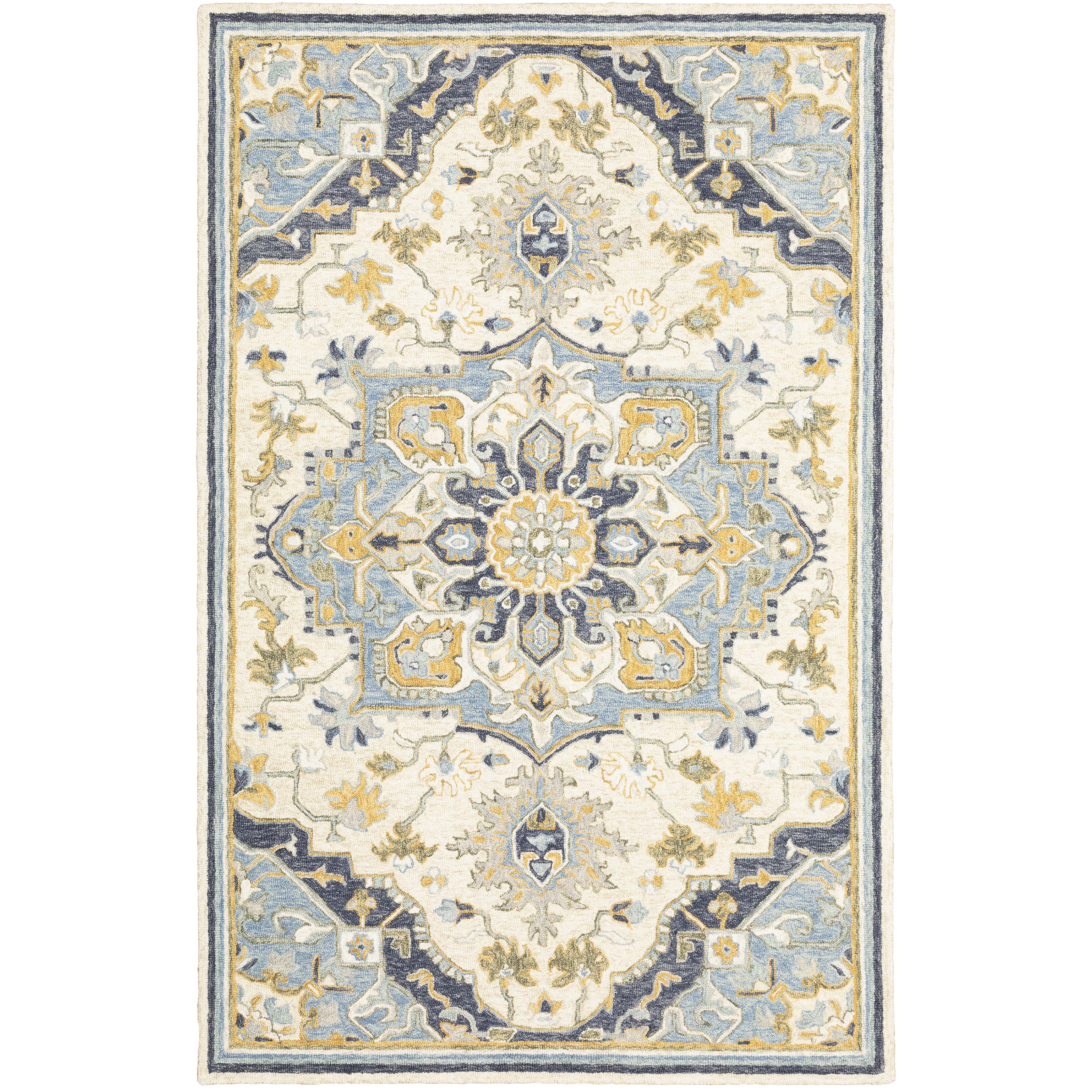 Alfresco 28402 Blue/Ivory Area Rug, Bohemian blue ivory wool area rug with handcrafted looped pile and vintage sun-washed accents.