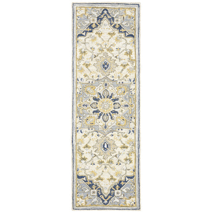 Alfresco 28402 Blue/Ivory Area Rug, Bohemian blue ivory wool area rug with handcrafted looped pile and vintage sun-washed accents.