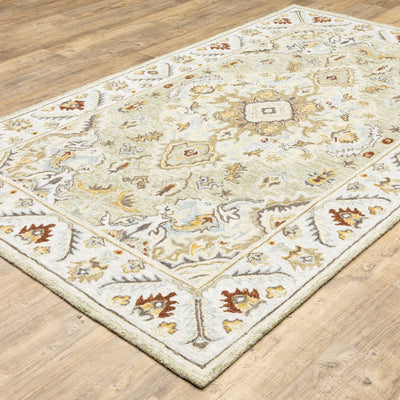 Alfresco 28403 Ivory/Beige Area Rug, Bohemian ivory beige wool area rug with textured pile and subtle sun-washed design.