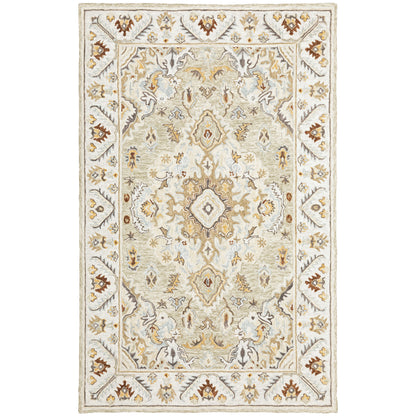 Alfresco 28403 Ivory/Beige Area Rug, Bohemian ivory beige wool area rug with textured pile and subtle sun-washed design.