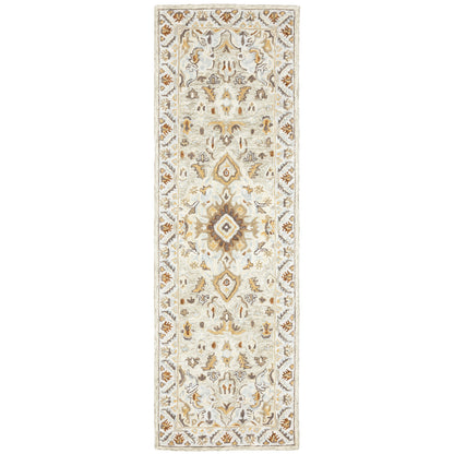 Alfresco 28403 Ivory/Beige Area Rug, Bohemian ivory beige wool area rug with textured pile and subtle sun-washed design.