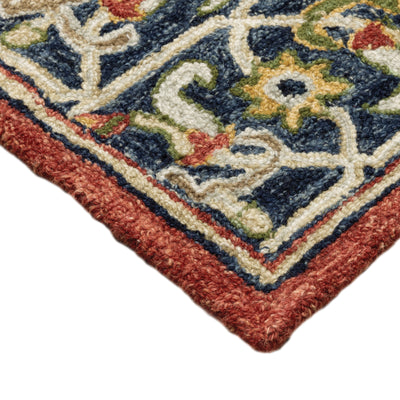Alfresco 28404 Red/Blue Area Rug, Bohemian red, blue wool area rug with space-dyed texture and sun-washed vintage-style pattern.