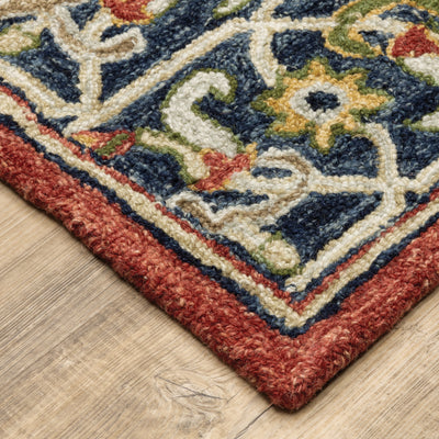 Alfresco 28404 Red/Blue Area Rug, Bohemian red, blue wool area rug with space-dyed texture and sun-washed vintage-style pattern.