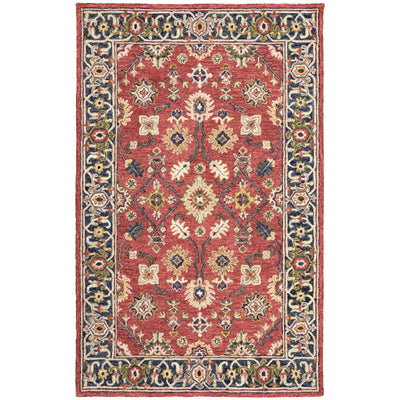 Alfresco 28404 Red/Blue Area Rug, Bohemian red, blue wool area rug with space-dyed texture and sun-washed vintage-style pattern.