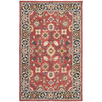 Alfresco 28404 Red/Blue Area Rug, Bohemian red, blue wool area rug with space-dyed texture and sun-washed vintage-style pattern.