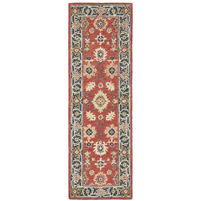 Alfresco 28404 Red/Blue Area Rug, Bohemian red, blue wool area rug with space-dyed texture and sun-washed vintage-style pattern.