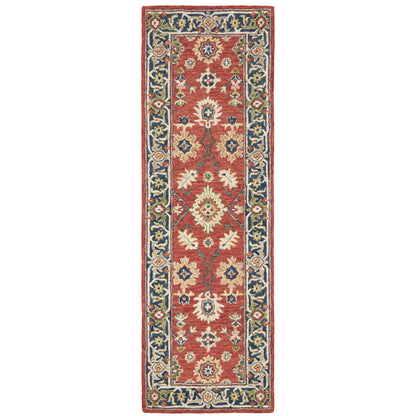 Alfresco 28404 Red/Blue Area Rug, Bohemian red, blue wool area rug with space-dyed texture and sun-washed vintage-style pattern.