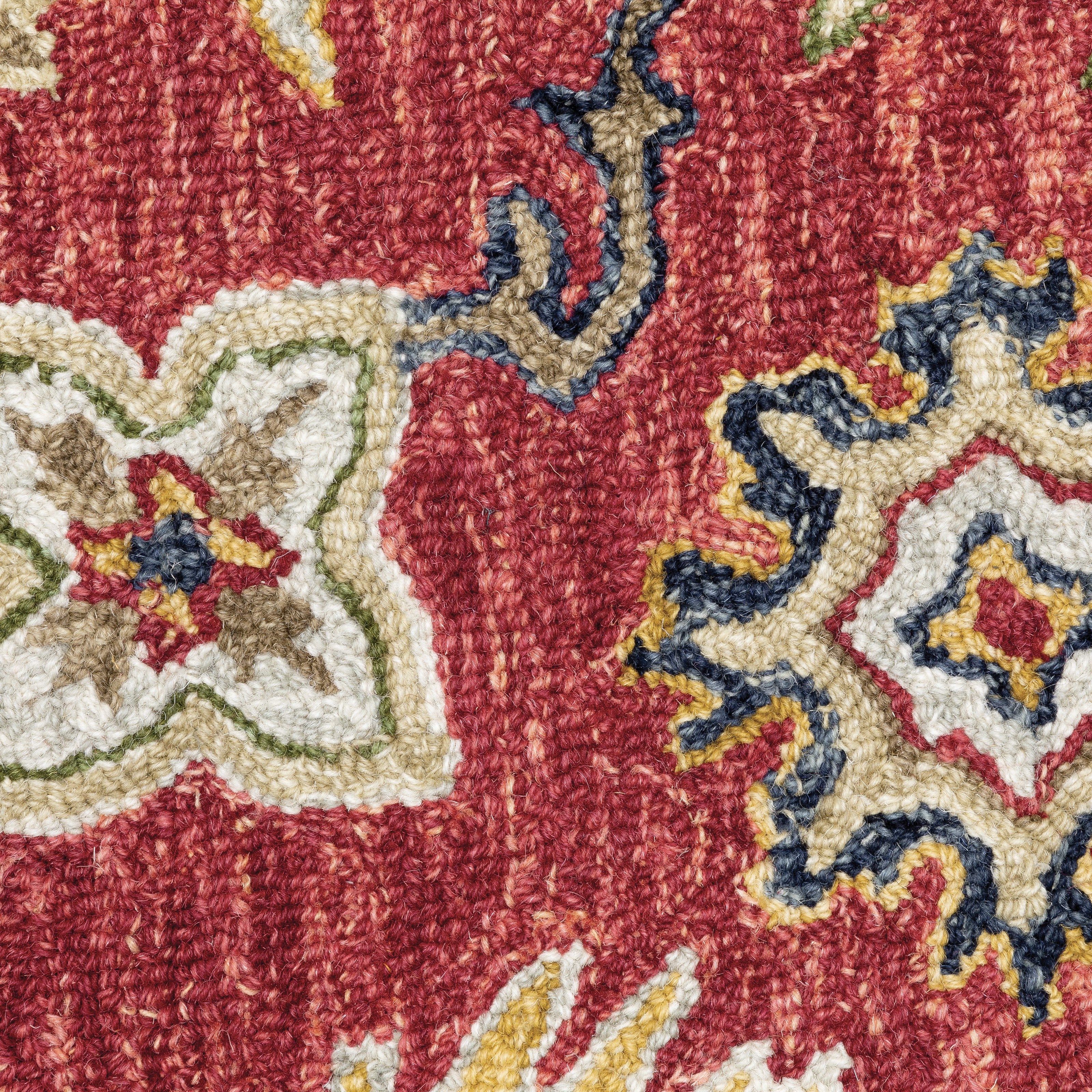 Alfresco 28404 Red/Blue Area Rug, Bohemian red, blue wool area rug with space-dyed texture and sun-washed vintage-style pattern.