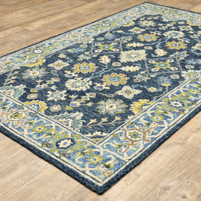 Alfresco 28405 Navy/Blue Area Rug, Bohemian navy-blue wool area rug with space-dyed texture and layered vintage-inspired color.
