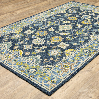 Alfresco 28405 Navy/Blue Area Rug, Bohemian navy-blue wool area rug with space-dyed texture and layered vintage-inspired color.