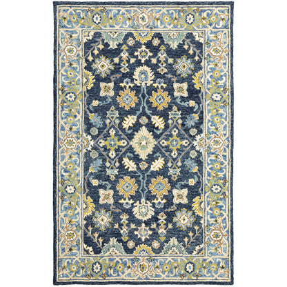 Alfresco 28405 Navy/Blue Area Rug, Bohemian navy-blue wool area rug with space-dyed texture and layered vintage-inspired color.