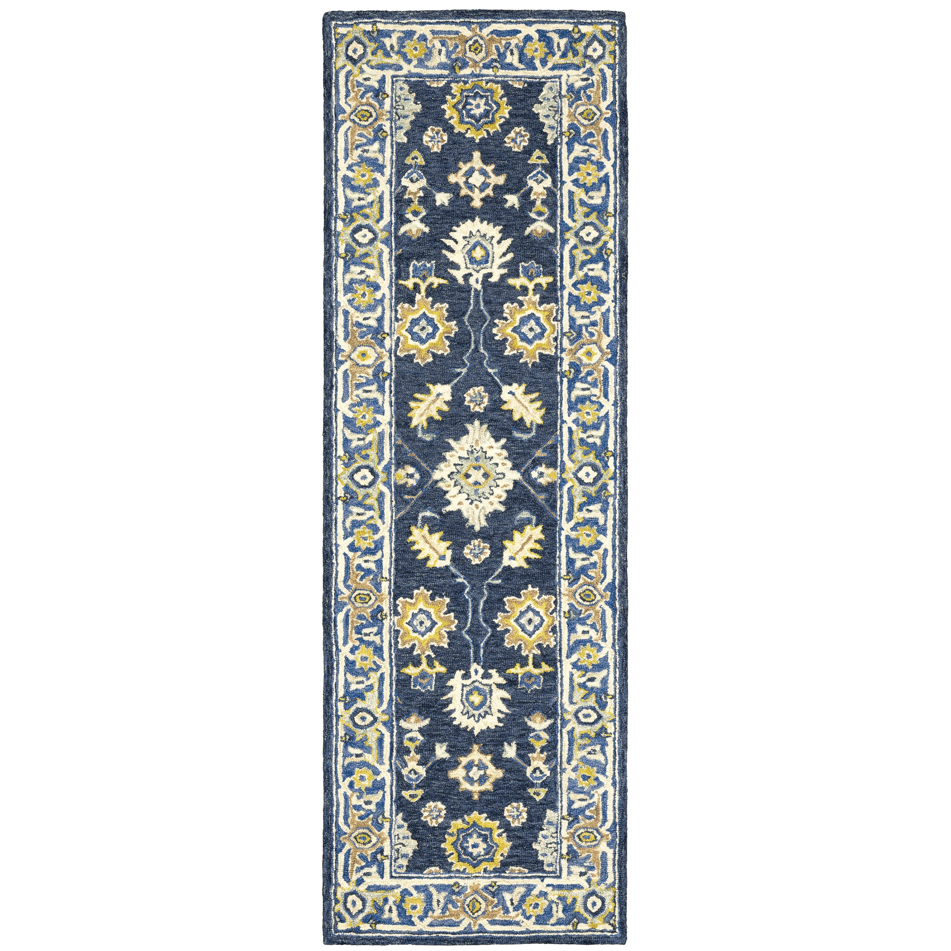 Alfresco 28405 Navy/Blue Area Rug, Bohemian navy-blue wool area rug with space-dyed texture and layered vintage-inspired color.