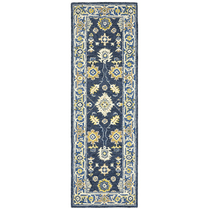 Alfresco 28405 Navy/Blue Area Rug, Bohemian navy-blue wool area rug with space-dyed texture and layered vintage-inspired color.