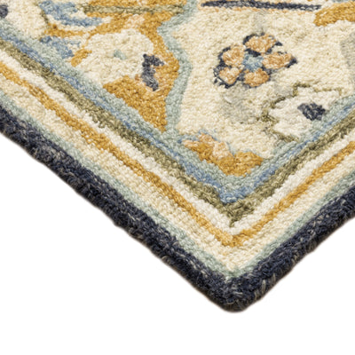 Alfresco 28406 Blue/Gold Area Rug, Bohemian blue gold wool area rug with looped texture and warm sun-washed accent colors.