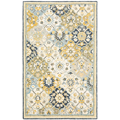 Alfresco 28406 Blue/Gold Area Rug, Bohemian blue gold wool area rug with looped texture and warm sun-washed accent colors.