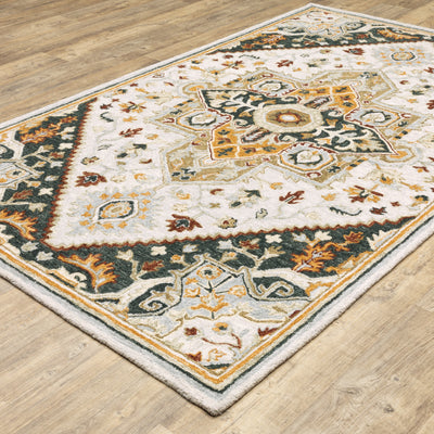 Alfresco 28407 Ivory/Charcoal Area Rug, Bohemian ivory charcoal wool area rug with textured looped pile and sun-washed accent tones.