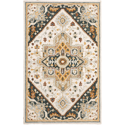 Alfresco 28407 Ivory/Charcoal Area Rug, Bohemian ivory charcoal wool area rug with textured looped pile and sun-washed accent tones.